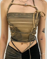 Punk Gothic Camis Grunge Lace Up Off Shoulder Women Crop Tops Hip Hop Bodycon Sleeveless Vintage Print 90s Streetwear